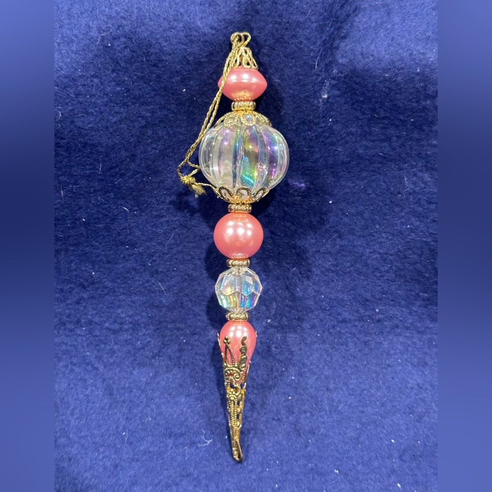 Vintage Hand Blown Tiered Finial Iridescent Glass Christmas Ornament